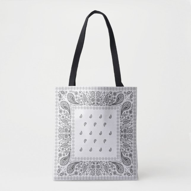 Tote Bag Noir sur White Paisley Design (Devant)