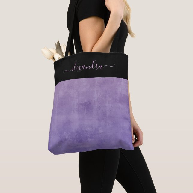 Tote Bag Noir violet bleu rustique élégant personnalisé (De près)