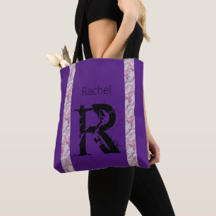 Tote Bag Noir violet Rose Quartz Monogramme Nom Moderne Chi
