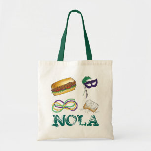 Tote Bag NOLA New Orleans Louisiana Mardi Gras Beads Party