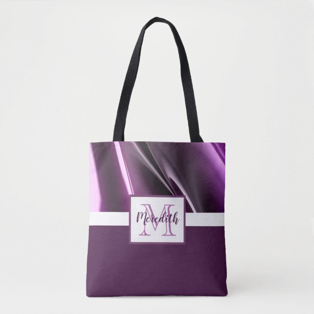 Tote Bag Nom Abstrait moderne violet Monogramme (Devant)