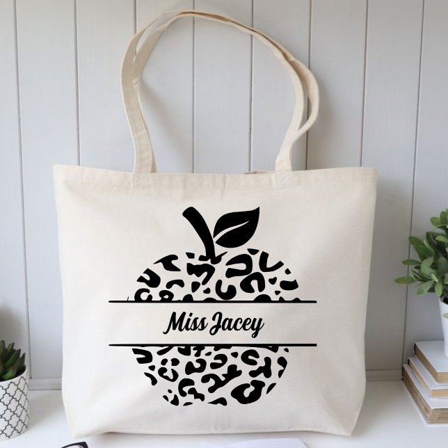 Tote Bag Nom Apple de l'enseignant personnalisé, enseignant (Custom Teacher, Gift For Teacher, Apple Teacher, Personalized Name Teacher tote bag)