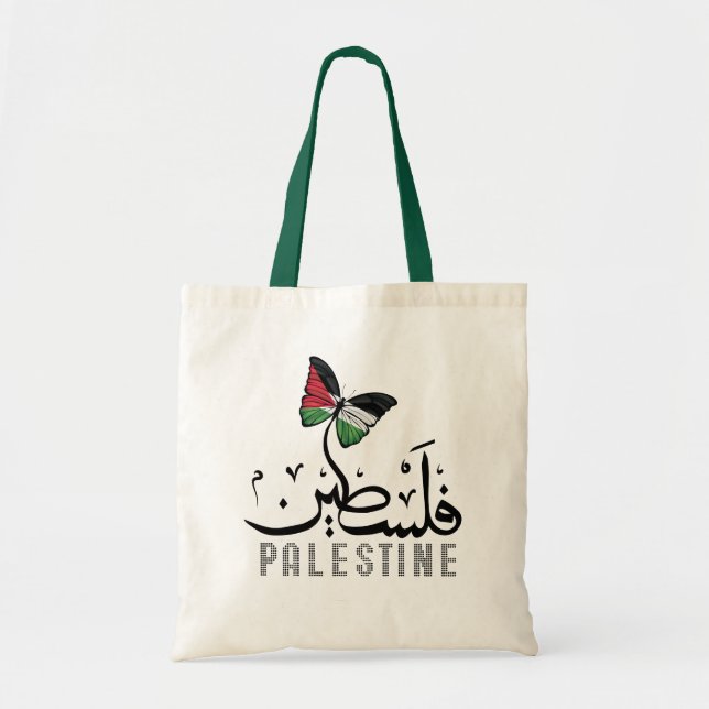 Tote Bag Nom arabe Palestine avec drapeau palestinien (Devant)
