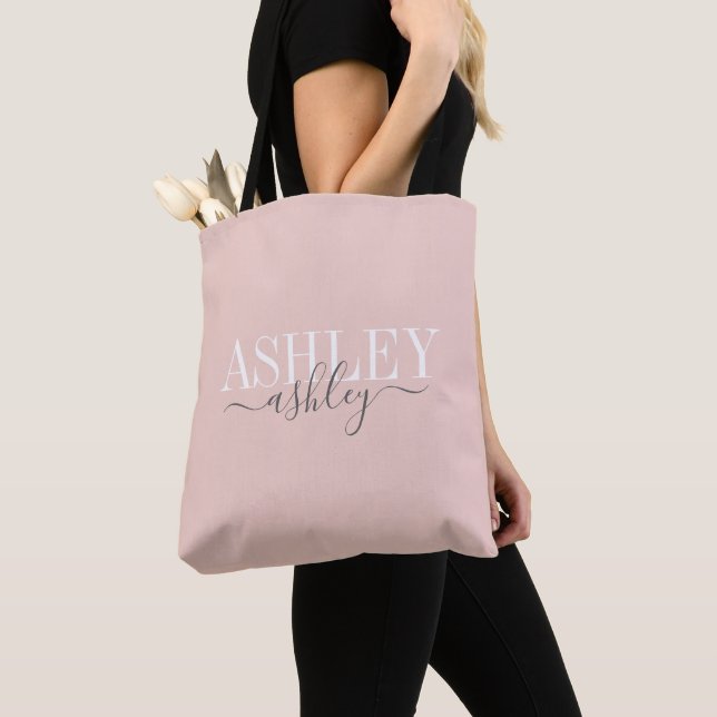 Tote Bag Nom Chic Monogram Blush rose Grey Élégant (De près)