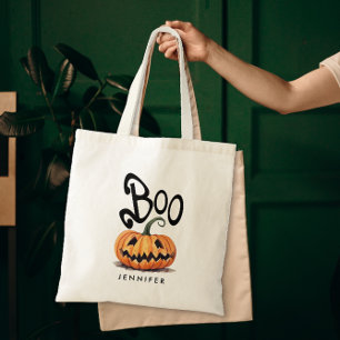 Tote Bag Nom Citrouille Halloween Orange Spooky Boo