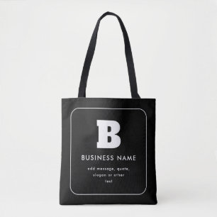 Tote Bag Nom commercial modifiable et Slogan   Noir & Blanc