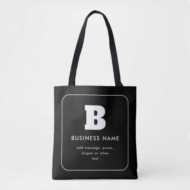 Tote Bag Nom commercial modifiable et Slogan | Noir & Blanc (Devant)