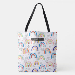 Tote Bag Nom complet Rainbow personnalisé Fourre-tout 