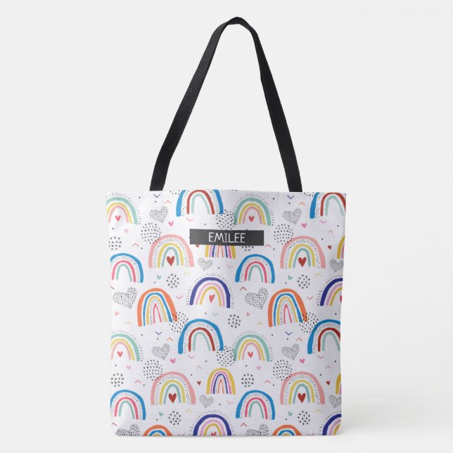 Tote Bag Nom complet Rainbow personnalisé Fourre-tout  (Devant)