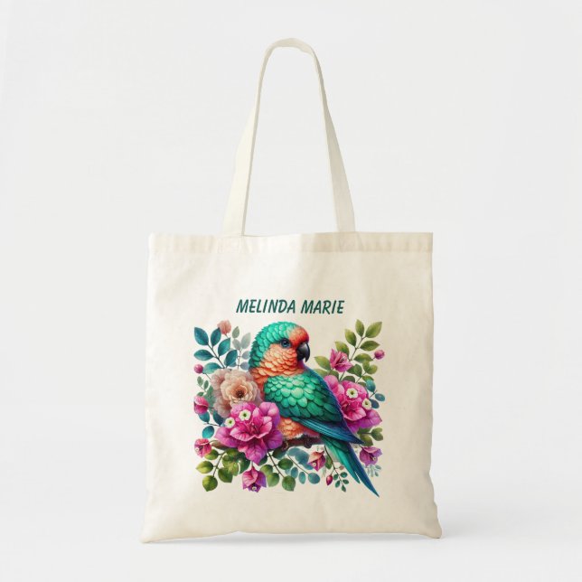Tote Bag Nom d'ajout d'oiseau tropical mignon (Devant)