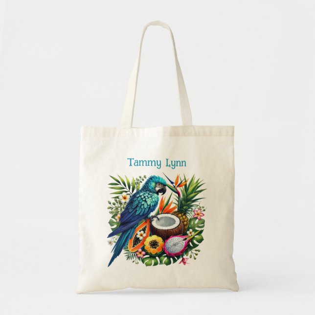 Tote Bag Nom d'ajout d'oiseau tropical mignon (Devant)
