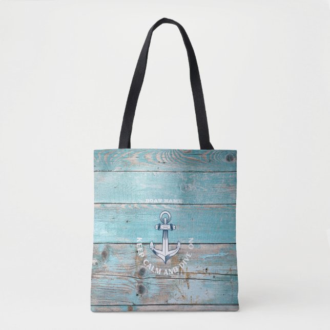 Tote Bag Nom de bateau nautique Ancre Bois rustique (Devant)