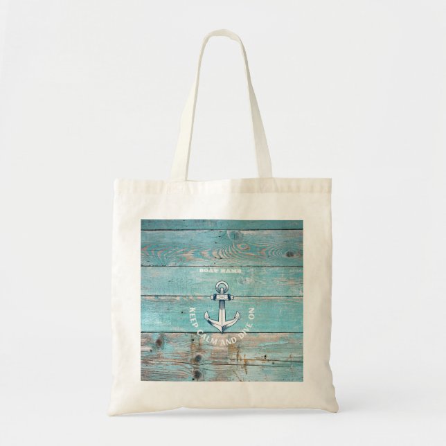 Tote Bag Nom de bateau nautique Ancre Bois rustique (Devant)