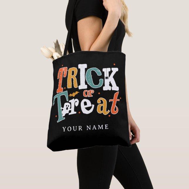 Tote Bag Nom de Coutume de Halloween Trick Or Treat (De près)