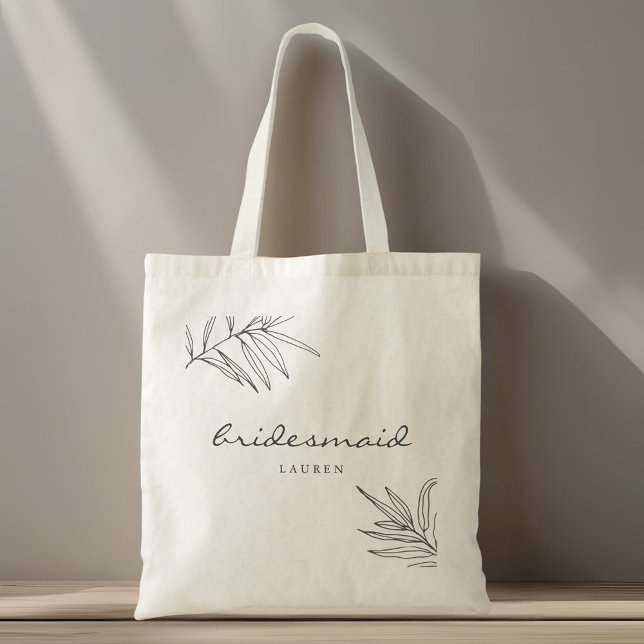 Tote Bag Nom de demoiselle d'honneur à feuillage moderne (Créateur téléchargé)