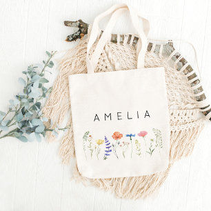 Tote Bag Nom de demoiselle d'honneur Fleur sauvage rustique