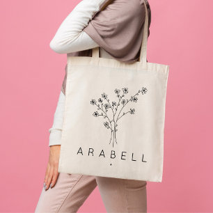 Tote Bag Nom de demoiselle d'honneur Fleur sauvage rustique