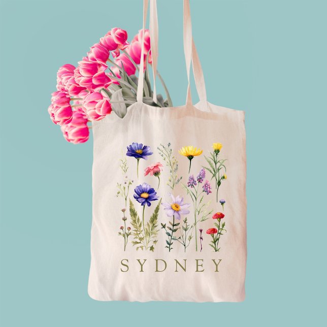 Tote Bag Nom de Demoiselle d'Honneur Fleur Sauvage Rustique (Créateur téléchargé)