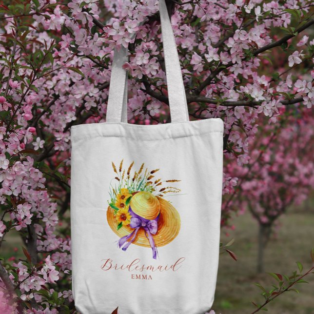 Tote Bag Nom de demoiselle d'honneur floral boho  (Créateur téléchargé)