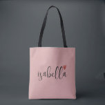 Tote Bag Nom de Demoiselle d'Honneur Personnalisé Rose<br><div class="desc">Un sac fourre-tout rose moderne chic avec un nom en écriture noire et un cœur qui est parfait pour une demande de demoiselle d'honneur. Vos demoiselles d'honneur peuvent remplir leur sac avec l'essentiel pour les voyages en enterrement de vie de jeune fille, ou avec l'essentiel à apporter le matin du...</div>
