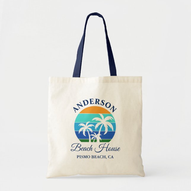 Tote Bag Nom de famille Beach House Sun Palm Trees (Devant)