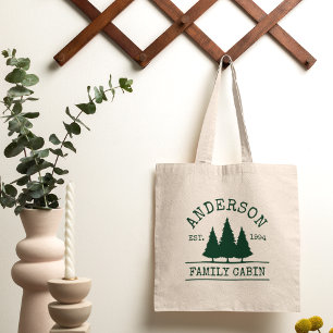 Tote Bag Nom de famille Cabine Arbres forestiers