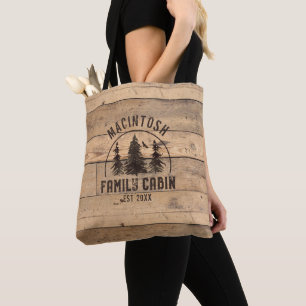 Tote Bag Nom de famille Cabine Rustic Wood Personnalisé