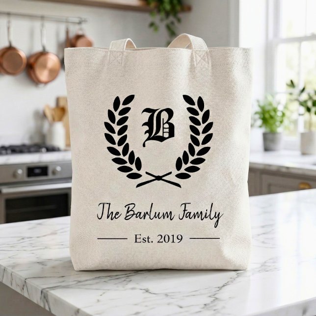Tote Bag Nom de famille personnalisé Monogramme (Personalized Family Name Monogram Tote Bag )