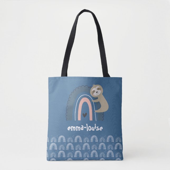 Tote Bag Nom de fille mignon paresseux bleu arc-en-ciel (Devant)
