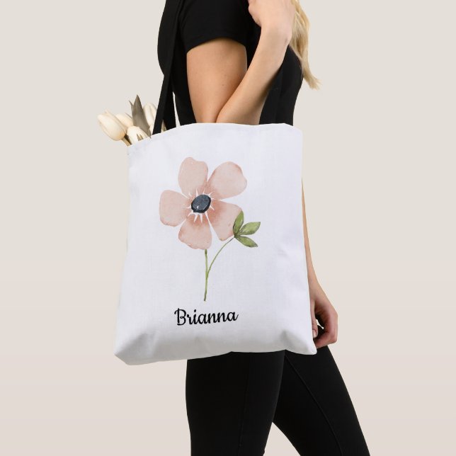 Tote Bag Nom de fleur aquarelle rose (De près)