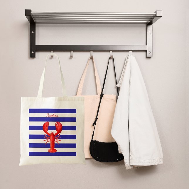 Tote Bag Nom de homard rouge à rayures blanches bleu marine (Créateur téléchargé)