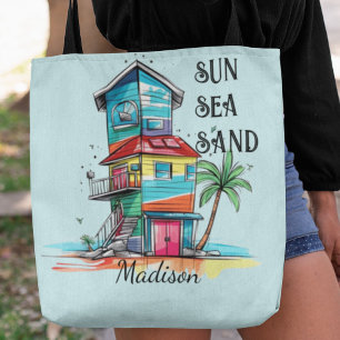 Tote Bag Nom de la maison Sun Sea Sand Beach