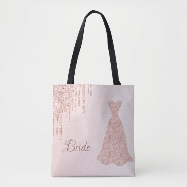 Tote Bag Nom de la mariée en robe rose gold (Devant)