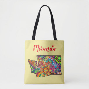 Tote Bag Nom de la Personnaliser Washington State Outline M
