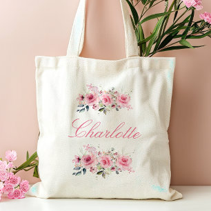 Tote Bag Nom de la servante rose florale