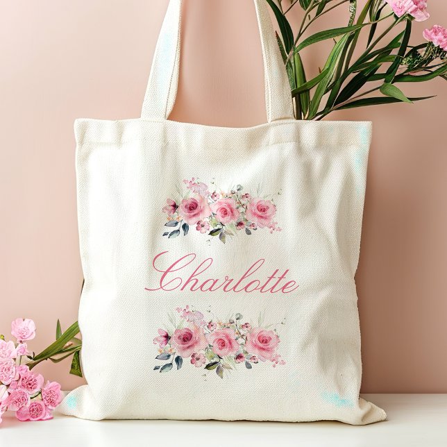 Tote Bag Nom de la servante rose florale (Créateur téléchargé)