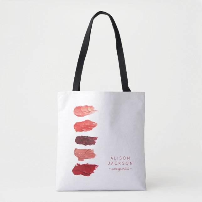 Tote Bag Nom de l'artiste maquillage rouge à lèvres nuances (Devant)