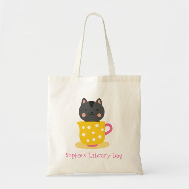 Tote Bag Nom de l'enfant mignon chat livre d'enseignement s (Devant)