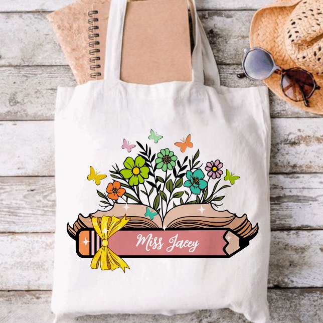 Tote Bag Nom de l'enseignant fleur sauvage, Enseignant pers (Wildflower Teacher Name, Custom Teacher, Personalized Teacher, Gift Teacher, Cute Teacher tote bag)