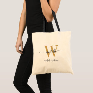 Tote Bag Nom de monogramme élégant en or noir écriture fémi