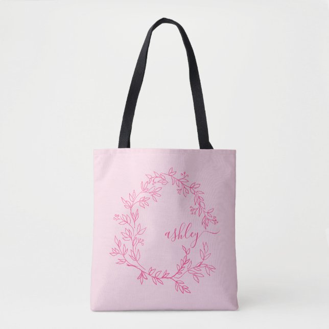 Tote Bag Nom de monogramme féminin écriture moderne rose vi (Devant)