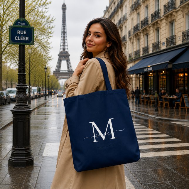 Tote Bag Nom de monogramme initial de script en or noir (Créateur téléchargé)