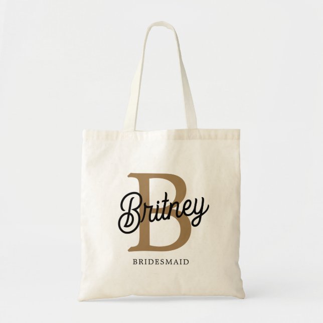 Tote Bag Nom de monogramme moderne  Demoiselle d'honneur éc (Devant)