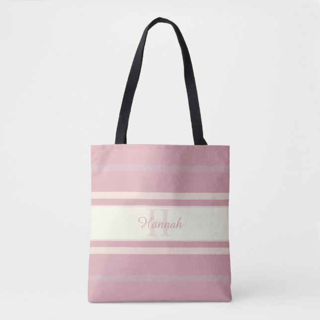 Tote Bag Nom de monogramme personnalisé Élégant Rose Blush (Devant)
