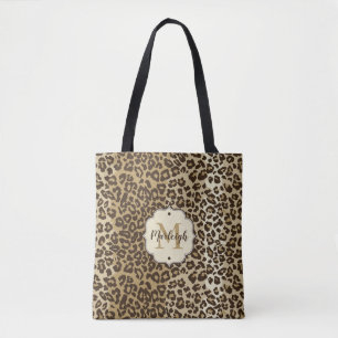 Tote Bag Nom de monogramme personnalisé Empreinte de léopar