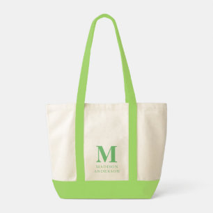 Tote Bag Nom de monogramme personnalisé vert