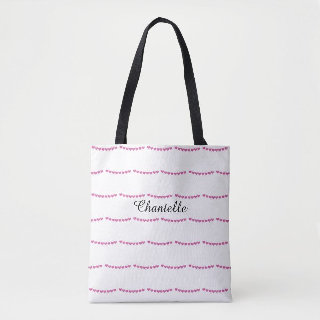 Tote Bag Nom de motif de cœur rose profond (Devant)