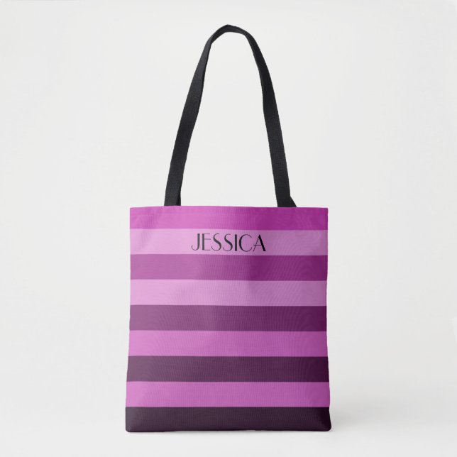 Tote Bag Nom de motif rayé violet moderne (Devant)
