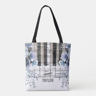 Tote Bag nom de musique florale bleu poussiéreux