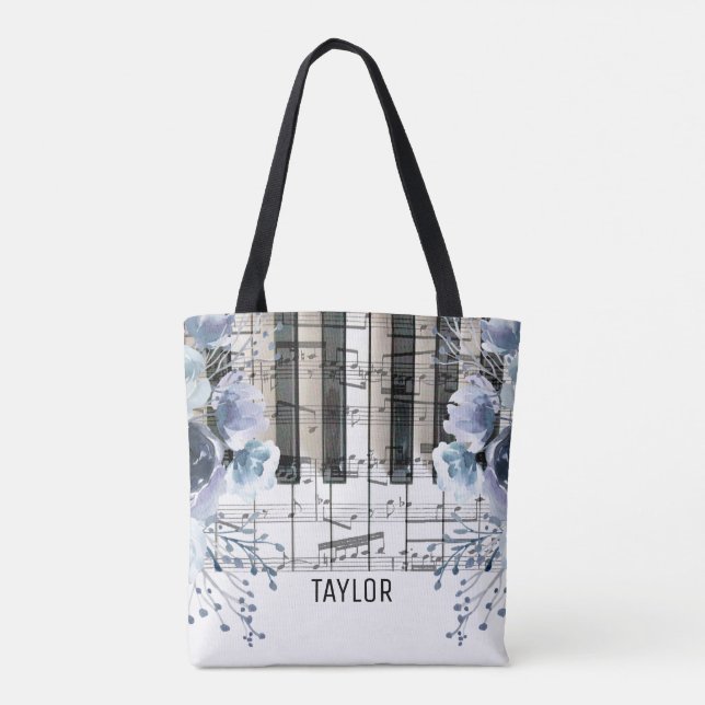 Tote Bag nom de musique florale bleu poussiéreux (Dos)